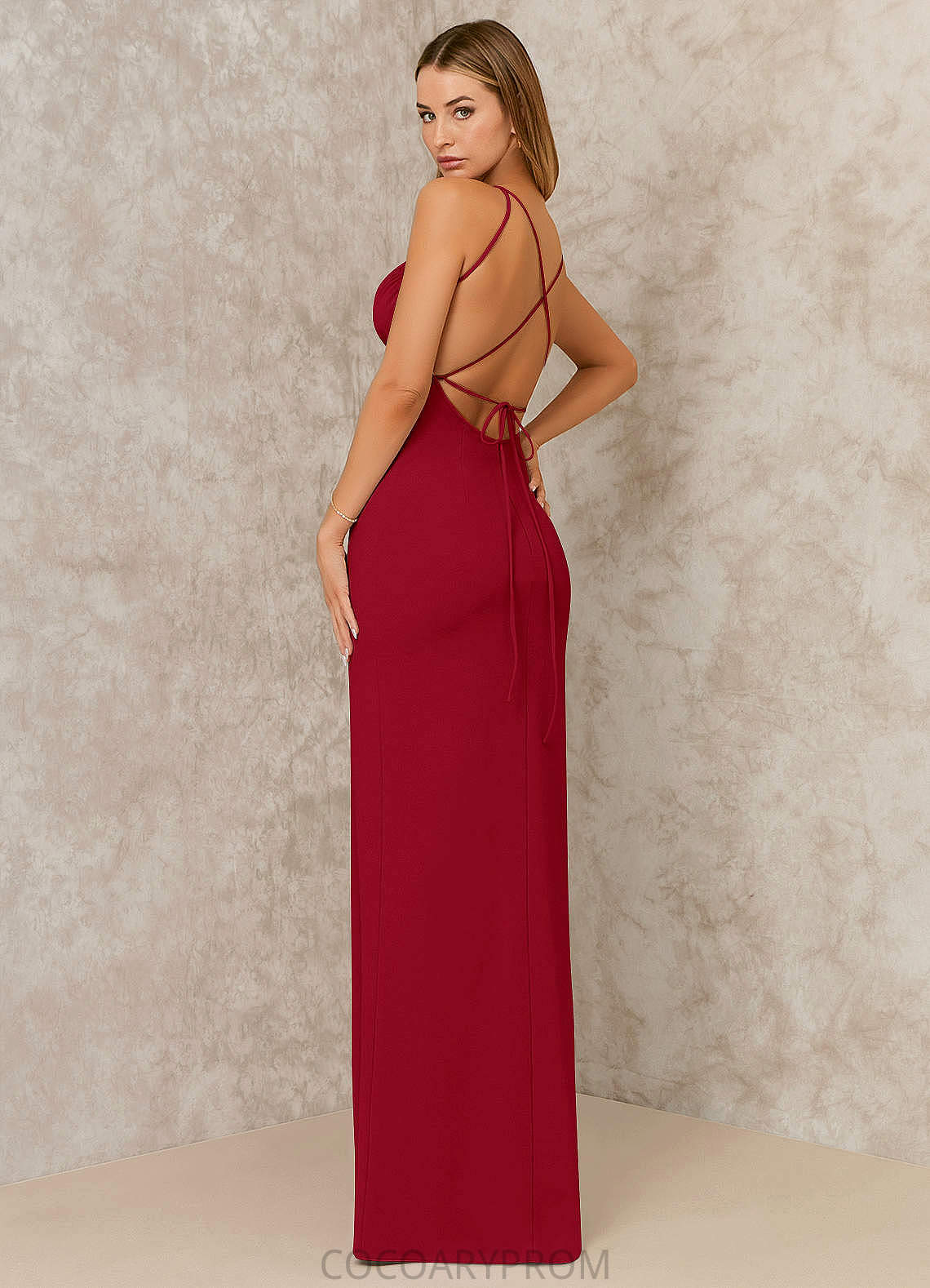 Camryn Sleeveless Spaghetti Staps Velvet Natural Waist Floor Length Trumpet/Mermaid Bridesmaid Dresses