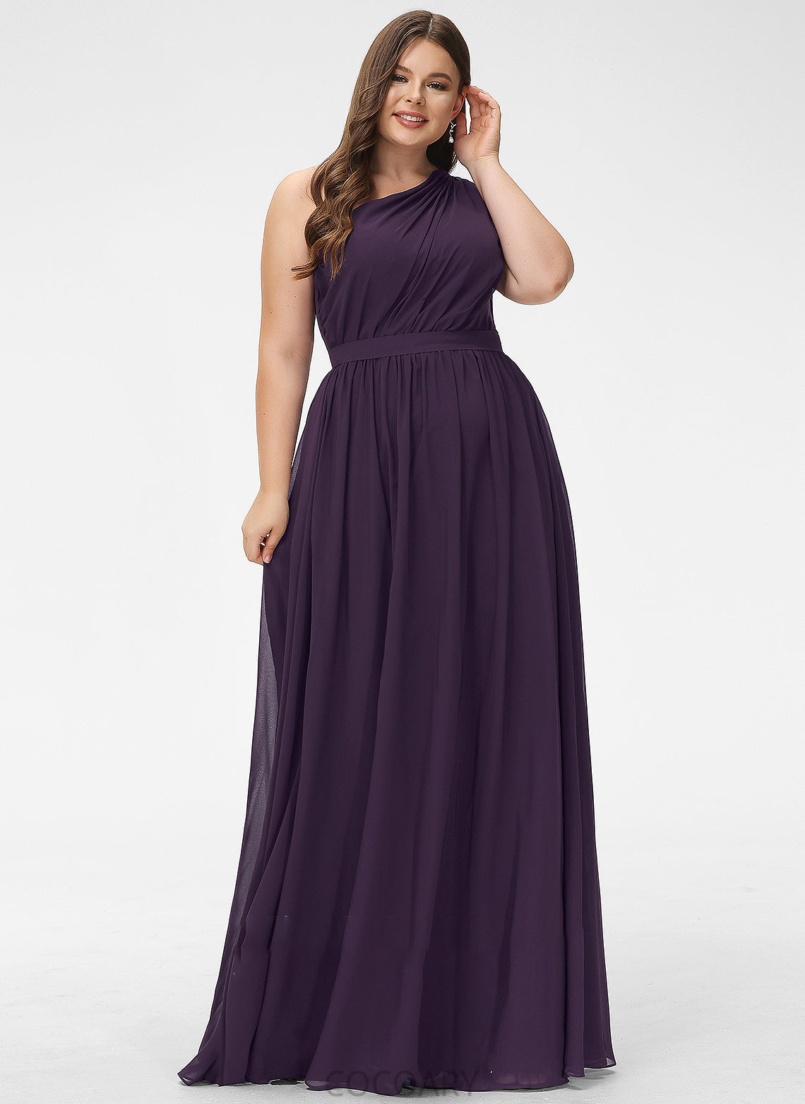 One-Shoulder Fabric Embellishment Length Floor-Length Neckline Ruffle Silhouette A-Line Riya Floor Length Natural Waist Bridesmaid Dresses