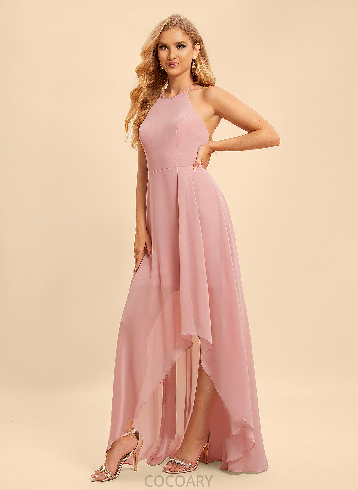 Ruffle Neckline Length Silhouette Asymmetrical Embellishment Fabric A-Line Halter Avah A-Line/Princess Scoop Bridesmaid Dresses