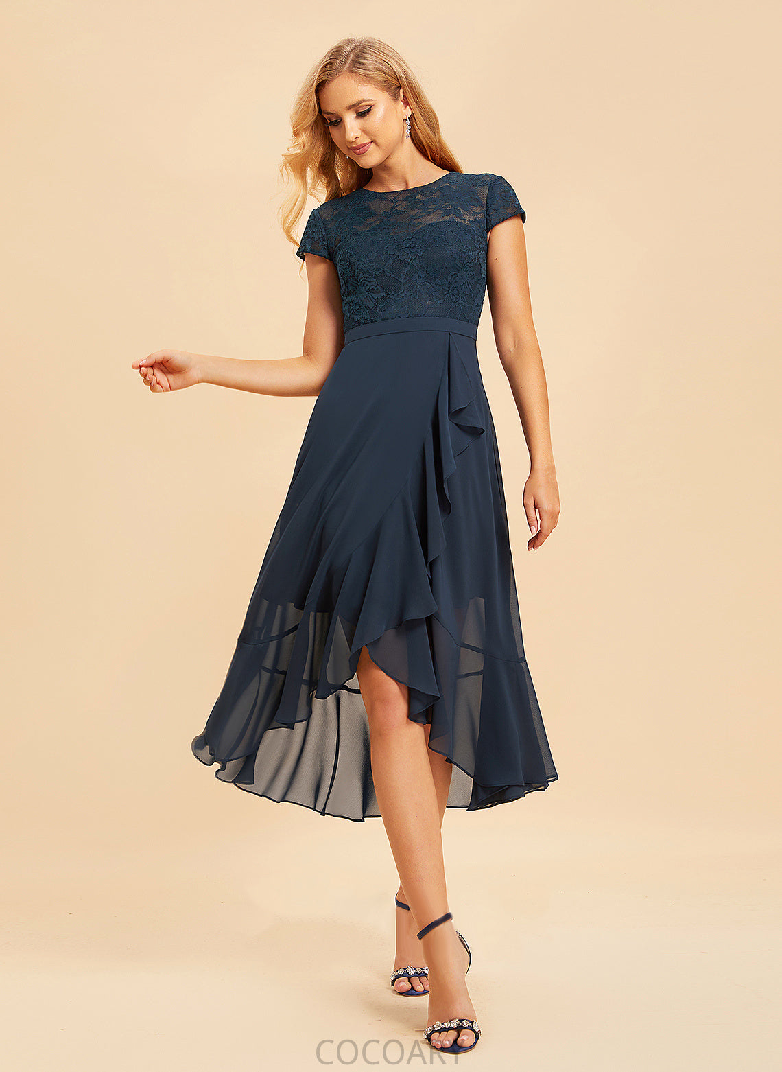 Asymmetrical ScoopNeck Silhouette Embellishment Length A-Line Lace Fabric Neckline Brynn Sleeveless Floor Length Bridesmaid Dresses