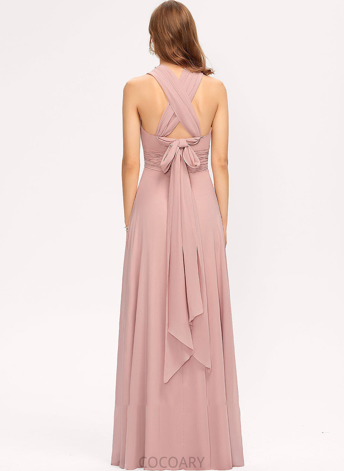 One-Shoulder Floor-Length Ruffle Fabric Embellishment Neckline Halter A-Line V-neck Length Silhouette Julissa Bridesmaid Dresses