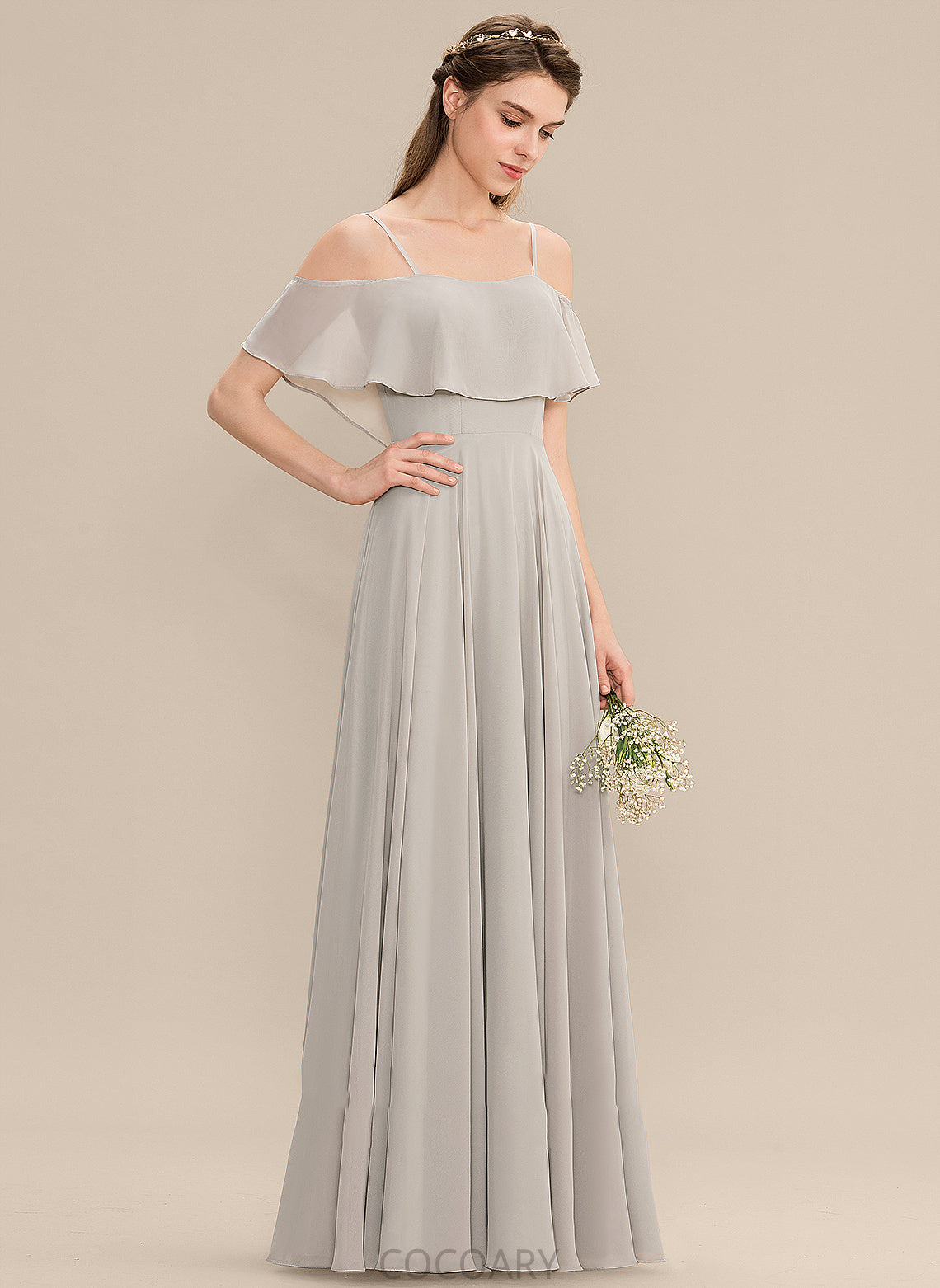 Silhouette Fabric Straps Floor-Length Off-the-Shoulder Neckline A-Line Length Rita Floor Length Off The Shoulder A-Line/Princess Bridesmaid Dresses