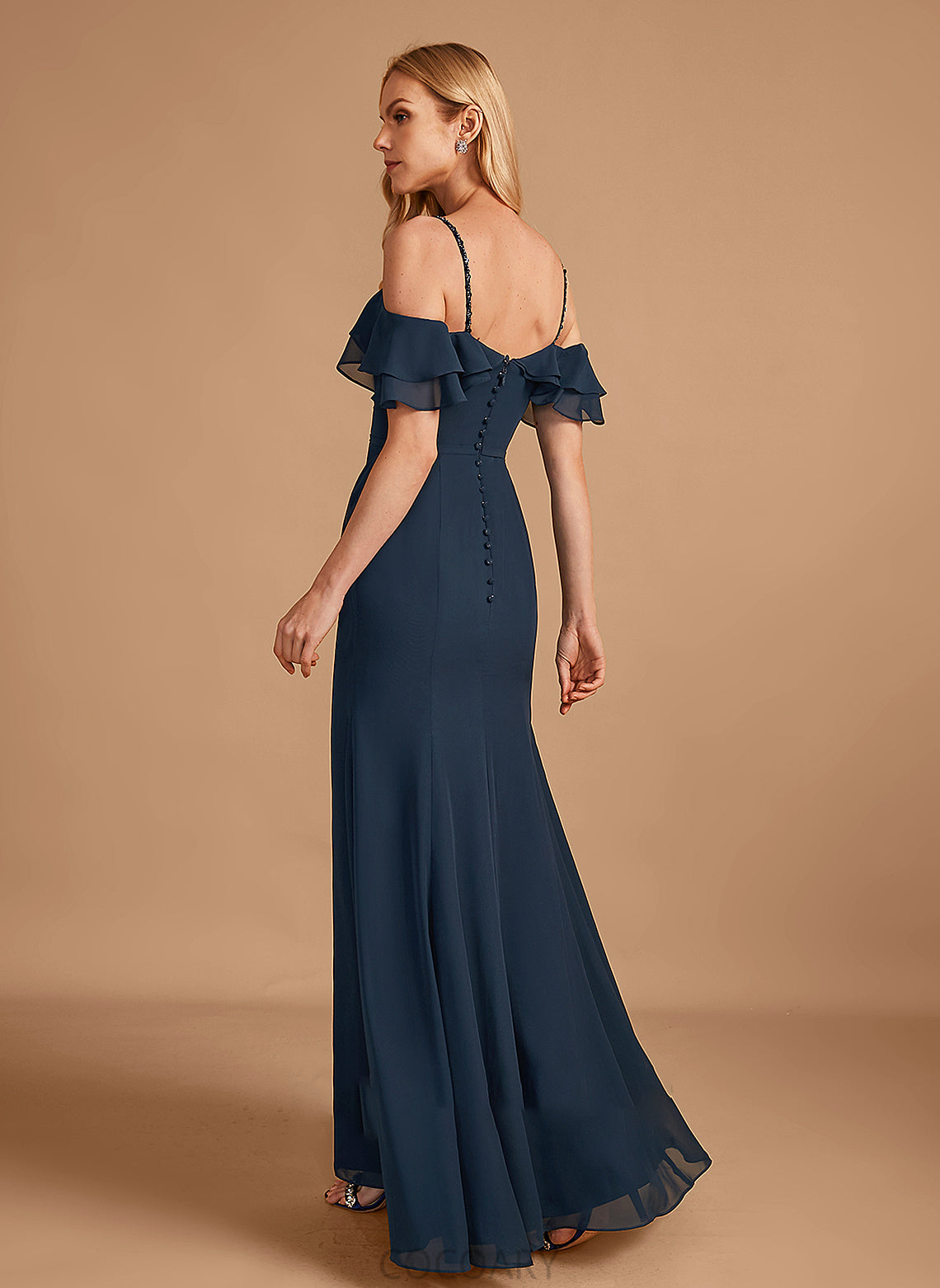 Sheath/Column Length Floor-Length Embellishment Fabric Beading Ruffle Off-the-Shoulder Silhouette Neckline Kyla A-Line/Princess Bridesmaid Dresses