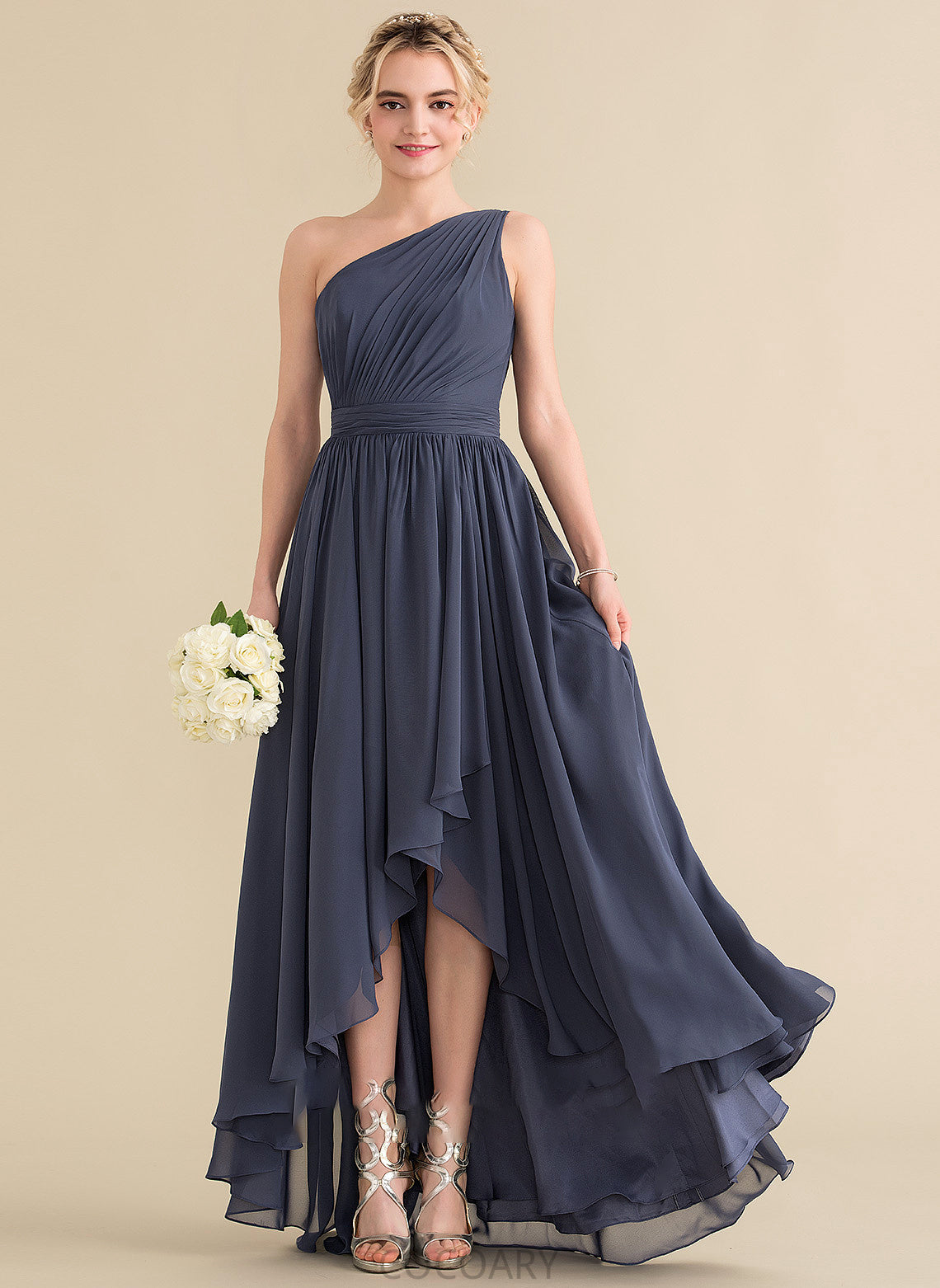 Asymmetrical Embellishment Fabric Silhouette Neckline Length A-Line One-Shoulder CascadingRuffles Lexie Sleeveless Natural Waist Bridesmaid Dresses