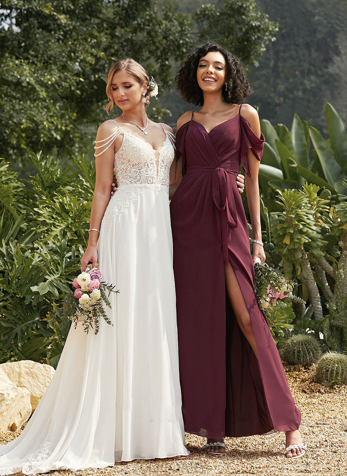 Floor-Length Fabric A-Line Ruffle SplitFront Neckline Embellishment V-neck Length Silhouette Lilianna A-Line/Princess Bridesmaid Dresses