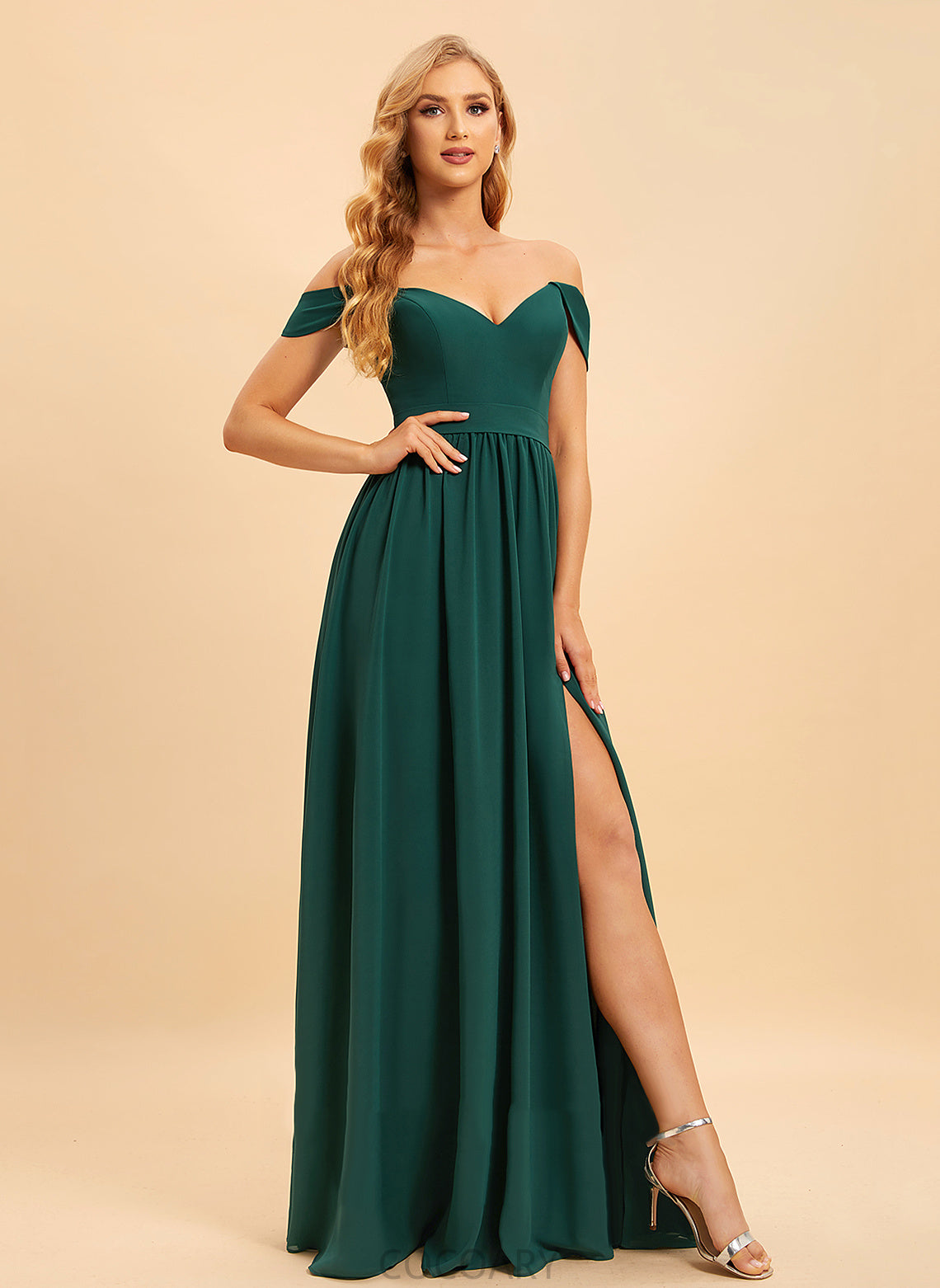 Silhouette Fabric Off-the-Shoulder Neckline Length Embellishment Floor-Length A-Line SplitFront Emerson Spaghetti Staps Floor Length Bridesmaid Dresses