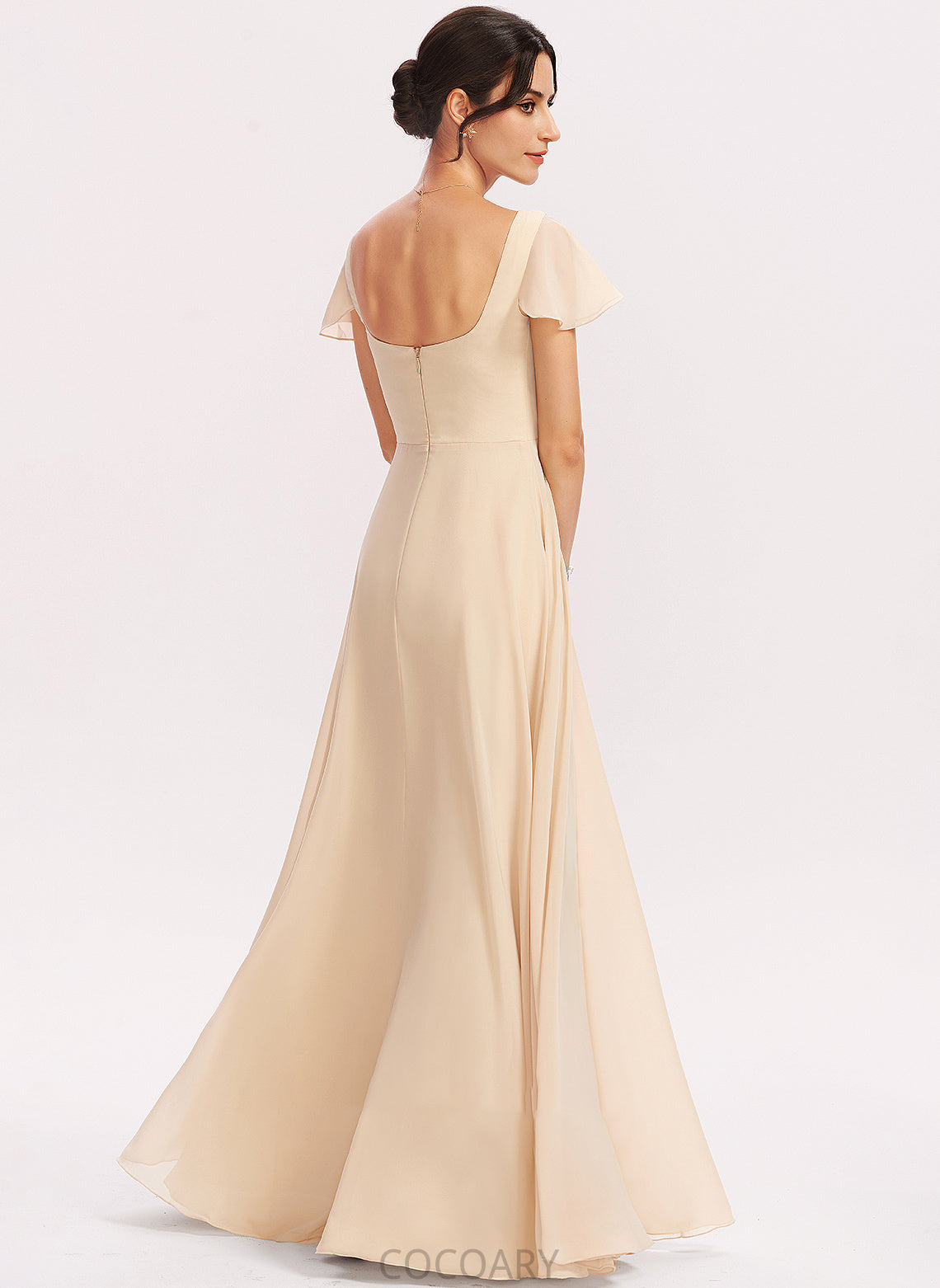 Neckline CascadingRuffles SquareNeckline Silhouette Length A-Line Fabric Floor-Length Embellishment Areli V-Neck Floor Length Bridesmaid Dresses