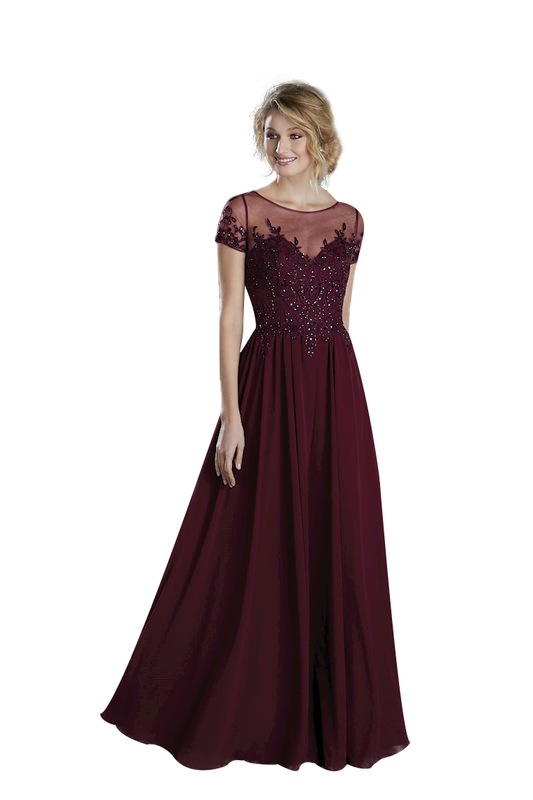 Quintina Floor Length Short Sleeves Chiffon Natural Waist A-Line/Princess Bridesmaid Dresses