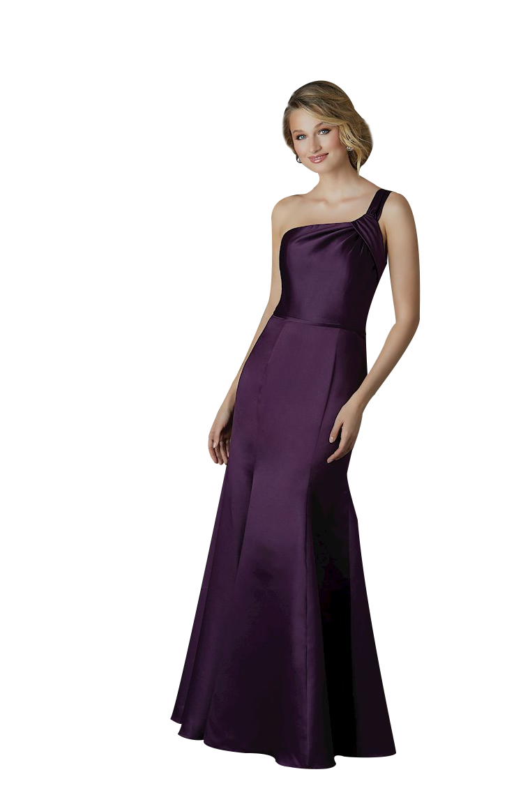 Phoenix Sleeveless Satin Trumpet/Mermaid Natural Waist One Shoulder Floor Length Bridesmaid Dresses