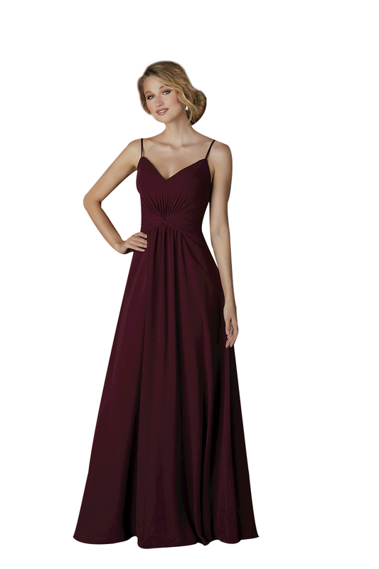 Celeste Chiffon A-Line/Princess V-Neck Natural Waist Floor Length Sleeveless Spaghetti Straps Bridesmaid Dresses