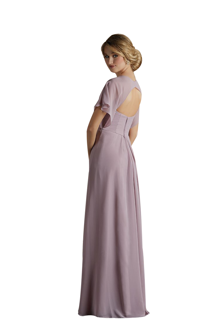 Frederica Short Sleeves Floor Length A-Line/Princess V-Neck Chiffon Natural Waist Bridesmaid Dresses