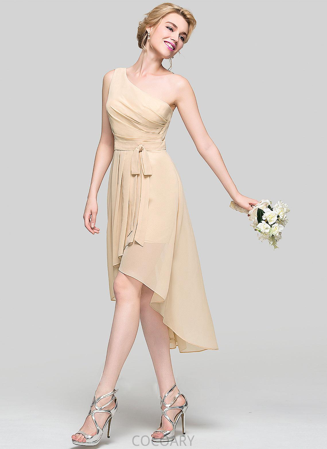 Neckline Fabric Silhouette CascadingRuffles One-Shoulder Asymmetrical A-Line Embellishment Ruffle Length Bow(s) Anne Bridesmaid Dresses