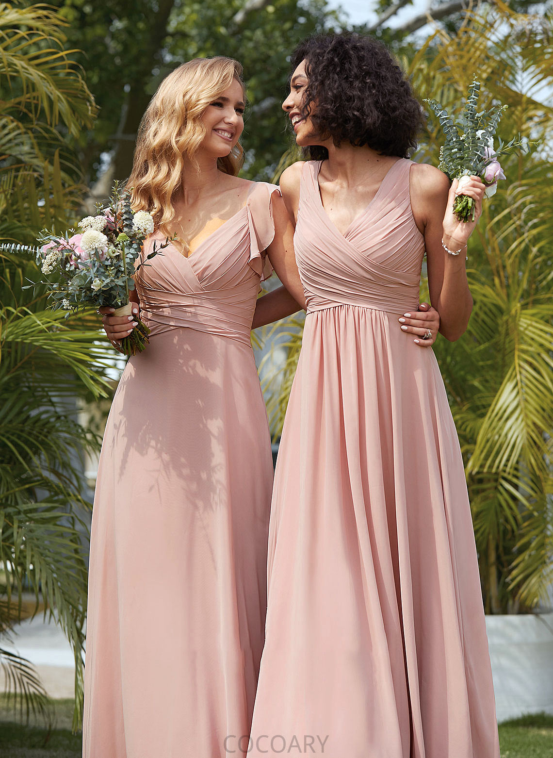 CascadingRuffles Length Fabric Embellishment Neckline Silhouette Empire V-neck Floor-Length Madilyn Natural Waist Floor Length Bridesmaid Dresses