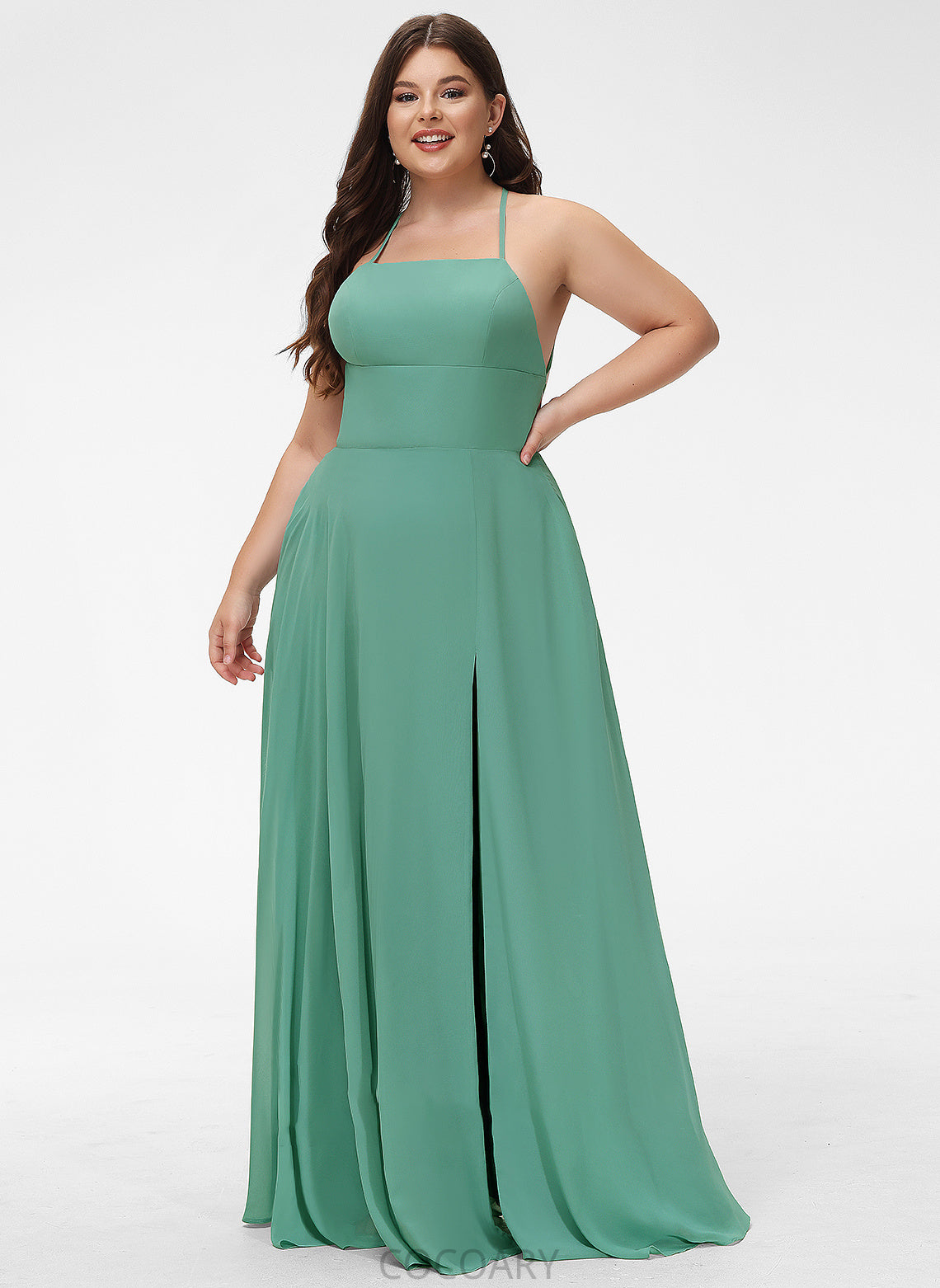 A-Line Pockets Fabric Length Silhouette SquareNeckline Embellishment Floor-Length SplitFront Neckline Brooklynn Scoop Bridesmaid Dresses