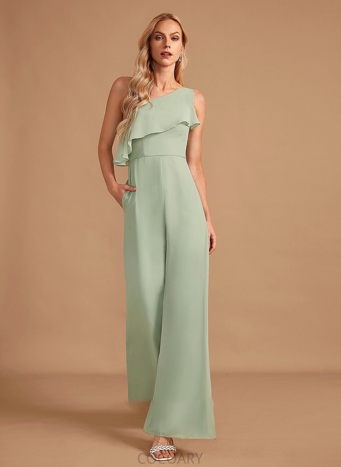 Neckline Floor-Length Length Embellishment Ruffle One-Shoulder Fabric Straps Vivien Natural Waist Floor Length Spaghetti Staps Bridesmaid Dresses