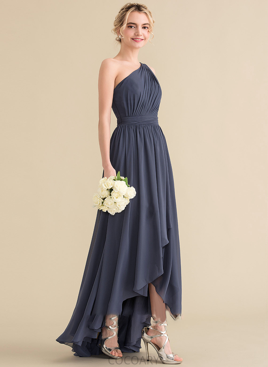 Asymmetrical Embellishment Fabric Silhouette Neckline Length A-Line One-Shoulder CascadingRuffles Lexie Sleeveless Natural Waist Bridesmaid Dresses