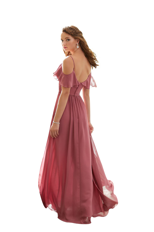 Beryl V-Neck A-Line/Princess Chiffon Spaghetti Straps Natural Waist Sleeveless Floor Length Bridesmaid Dresses