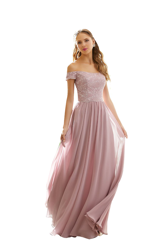 Andrea A-Line/Princess Natural Waist Floor Length Chiffon Off The Shoulder Sleeveless Bridesmaid Dresses