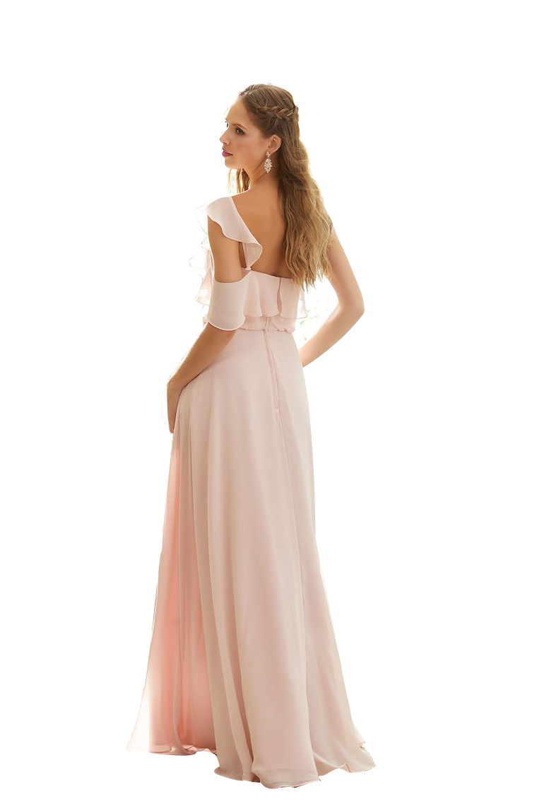 Elva One Shoulder Chiffon Floor Length Sleeveless Natural Waist A-Line/Princess Bridesmaid Dresses