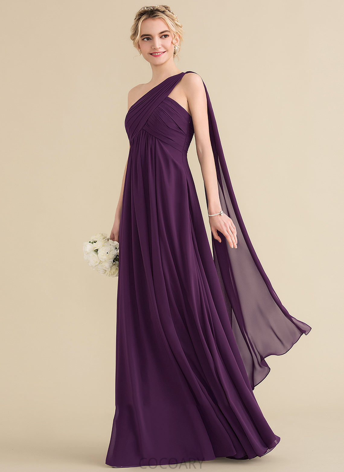 Fabric Length Floor-Length Ruffle One-Shoulder Silhouette Neckline A-Line Embellishment Kirsten A-Line/Princess Sleeveless Bridesmaid Dresses