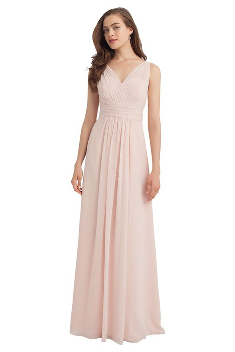 Elsa Natural Waist Sleeveless A-Line/Princess V-Neck Floor Length Chiffon Bridesmaid Dresses