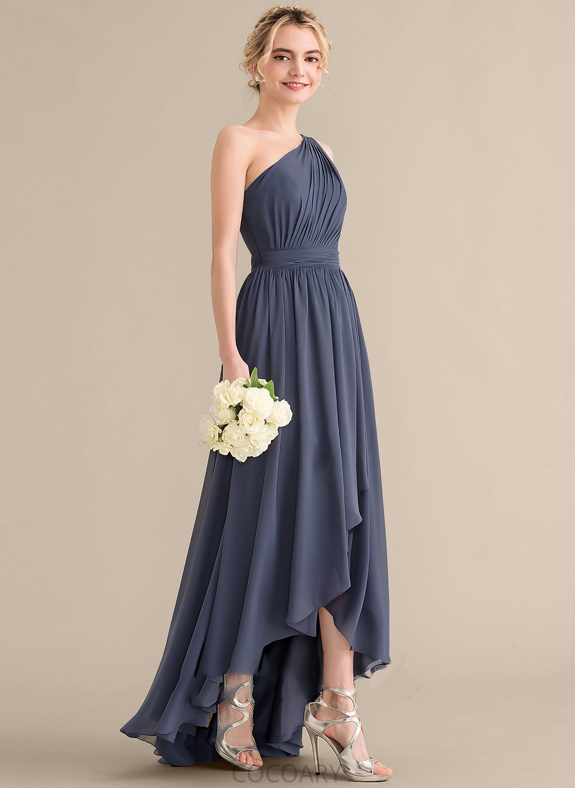 Asymmetrical Embellishment Fabric Silhouette Neckline Length A-Line One-Shoulder CascadingRuffles Lexie Sleeveless Natural Waist Bridesmaid Dresses