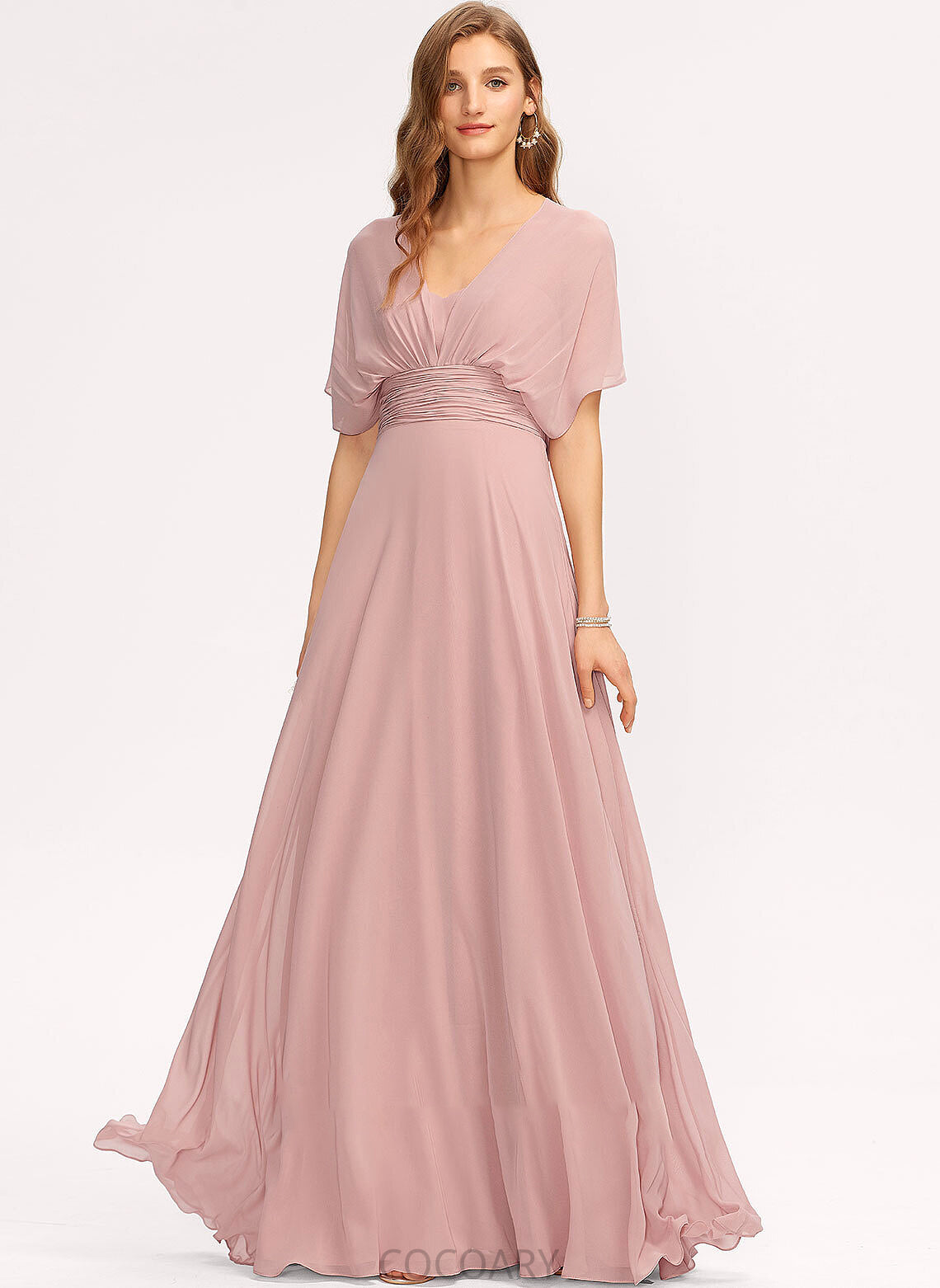 One-Shoulder Floor-Length Ruffle Fabric Embellishment Neckline Halter A-Line V-neck Length Silhouette Julissa Bridesmaid Dresses