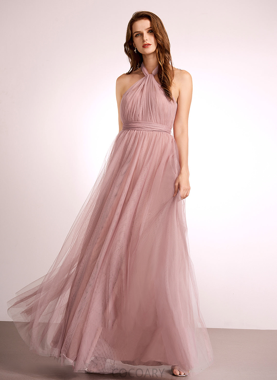 Length A-Line Floor-Length Neckline One-Shoulder Tulle Fabric Straps V-neck Off-the-Shoulder Silhouette Hillary Bridesmaid Dresses