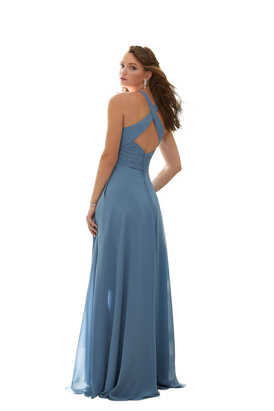 Phoenix Natural Waist Chiffon Halter Floor Length Sleeveless A-Line/Princess Bridesmaid Dresses