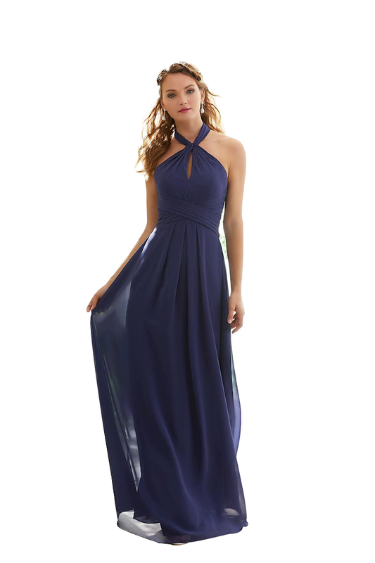 Olive Natural Waist A-Line/Princess Sleeveless Chiffon Floor Length Halter Bridesmaid Dresses