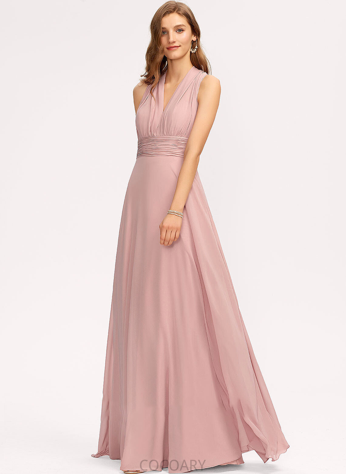 One-Shoulder Floor-Length Ruffle Fabric Embellishment Neckline Halter A-Line V-neck Length Silhouette Julissa Bridesmaid Dresses