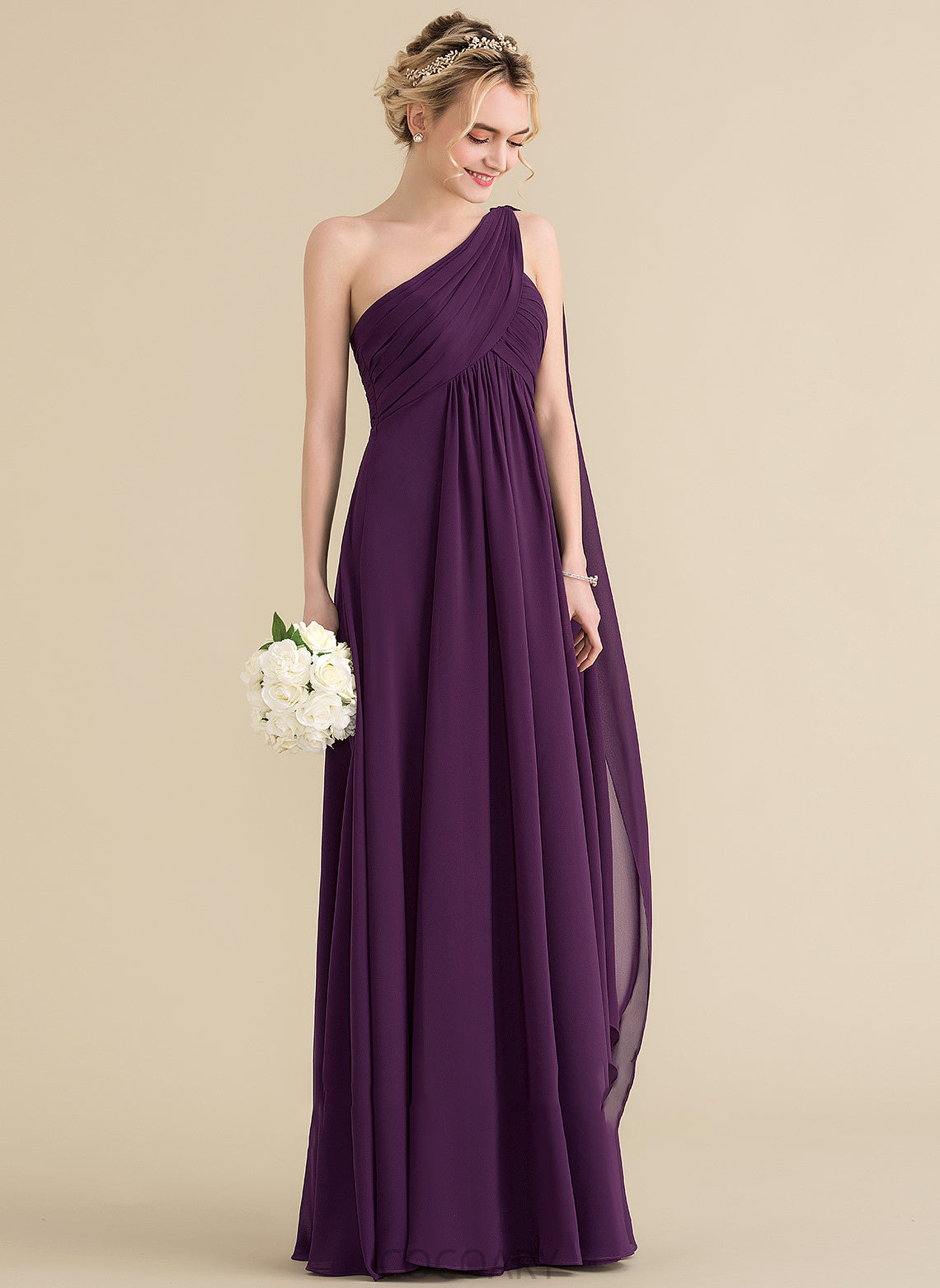 Length Floor-Length One-Shoulder Silhouette Ruffle Fabric Neckline Embellishment A-Line Alana Spaghetti Staps Sleeveless Bridesmaid Dresses