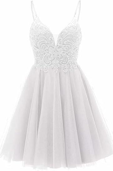 A-line Straps Appliques Tulle Short Homecoming Dress