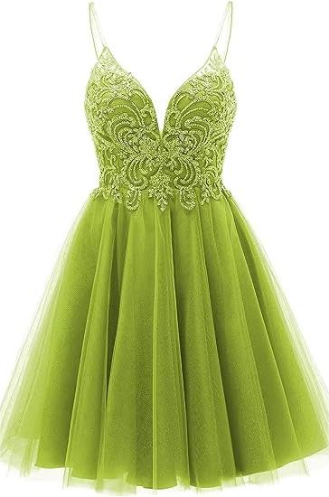 A-line Straps Appliques Tulle Short Homecoming Dress