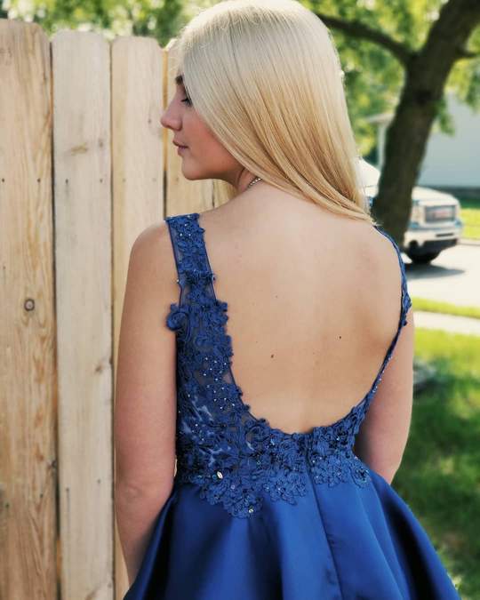 Sexy A Line Open back Satin V-neck Homecoming Dresses