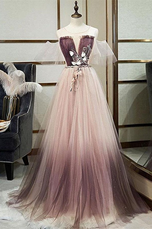 New Arrival Pink Lace Up Back Princess Dresses Beautiful Prom Dresses With Sleeves