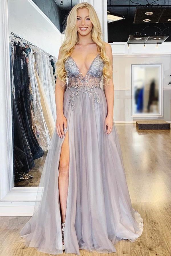 Beautiful Spaghetti Straps Long Beading V-neck Prom Dresses For Teens