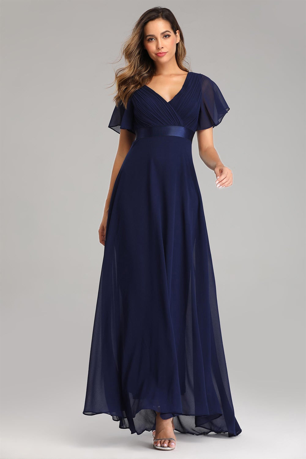 Ruffles Sleeve Pleats Chiffon Bridesmaid Dresses