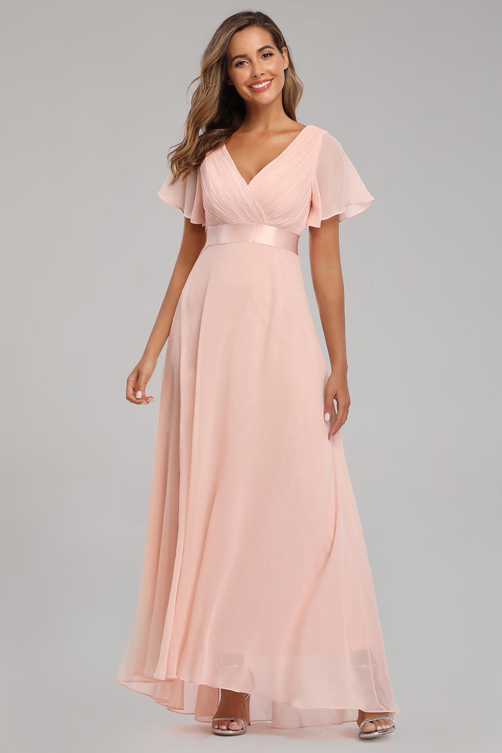 Ruffles Sleeve Pleats Chiffon Bridesmaid Dresses