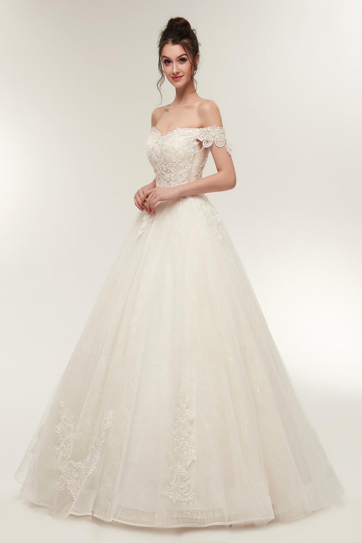 Gorgeous Off Shoulder Lace Ball Gown Wedding Dresses