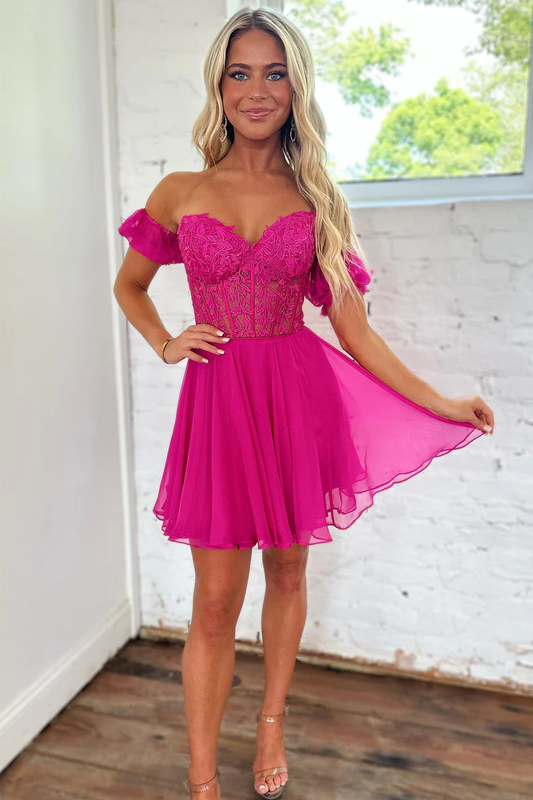 A Line Off-the-shoulder Lace Appliques Homecoming Dress