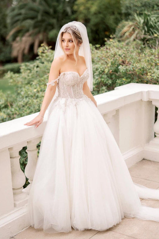 Fairy A Line Sweetheart Tulle Wedding Dresses with Beading