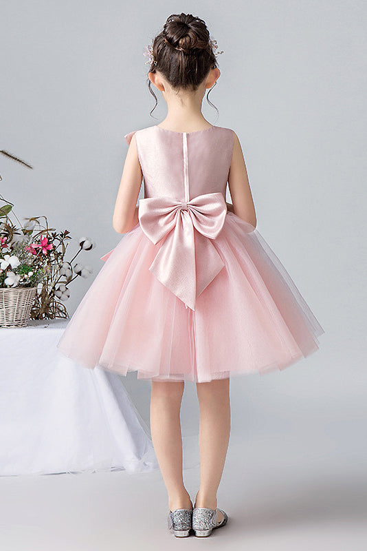 Lovely Pink Sleeveless Tulle Floral Appliques Flower Girl Dresses