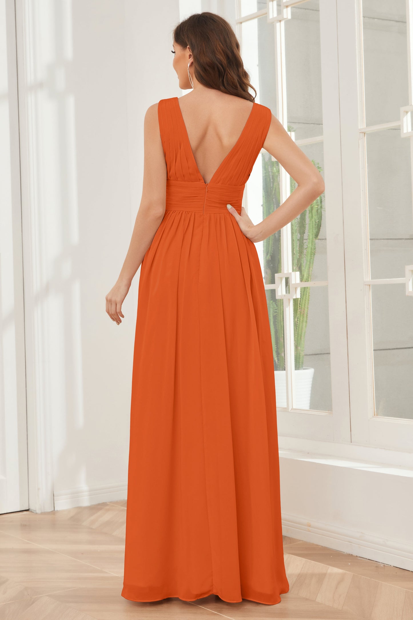 V-neck Split Chiffon Long Bridesmaid Dresses