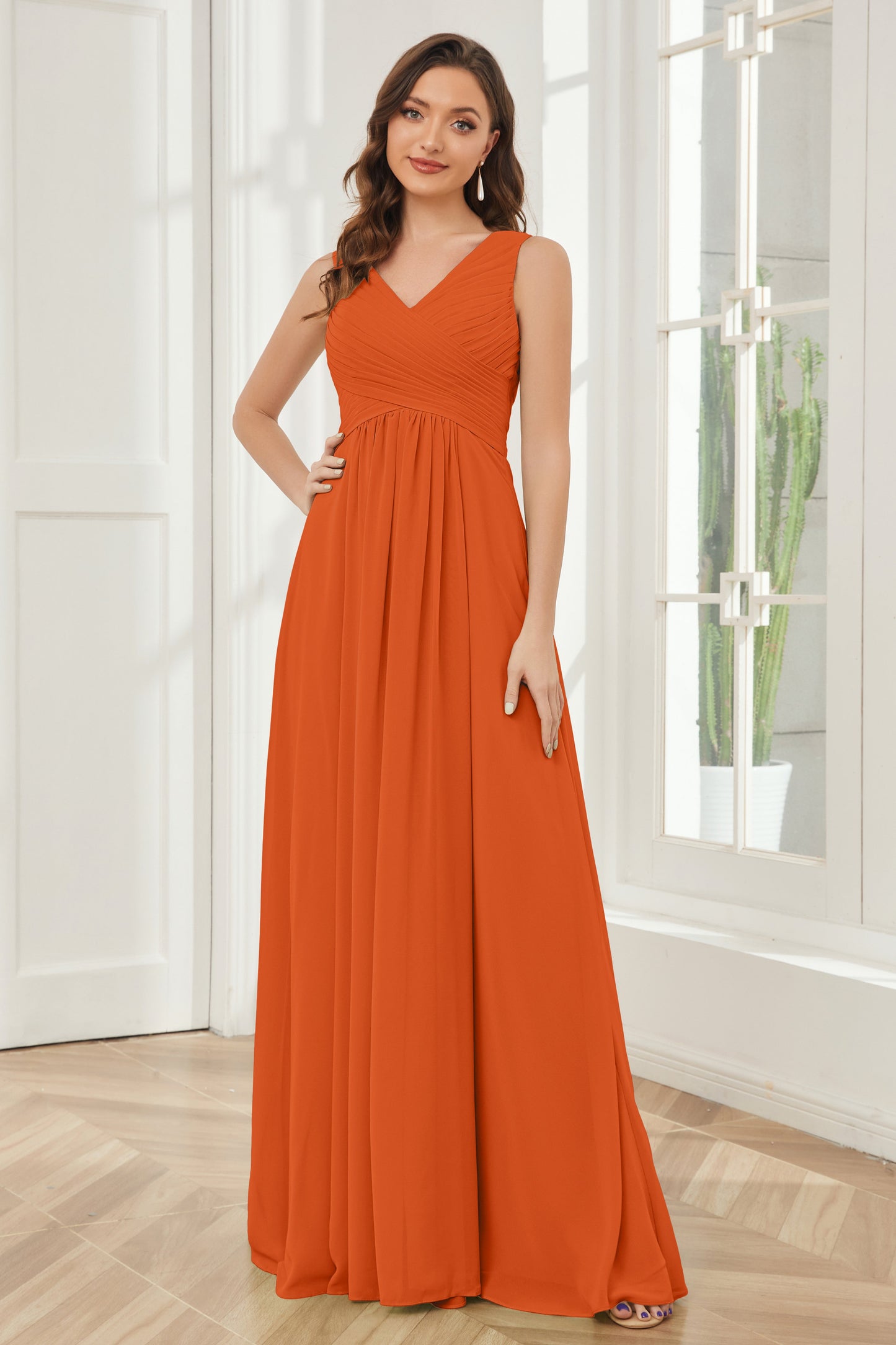 A-line V-neck Floor Length Chiffon Bridesmaid Dresses