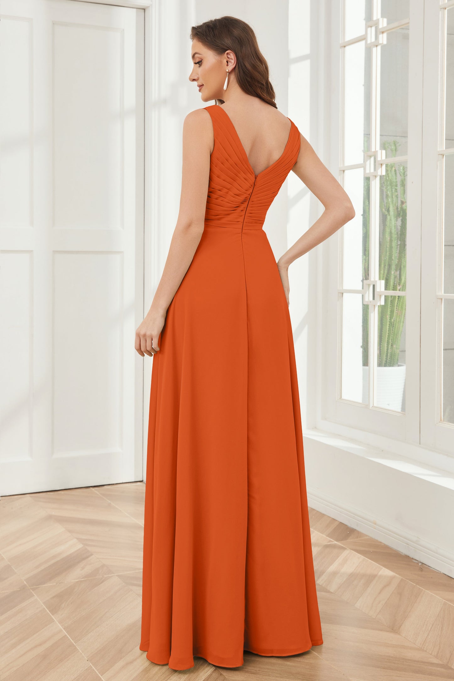 A-line V-neck Floor Length Chiffon Bridesmaid Dresses