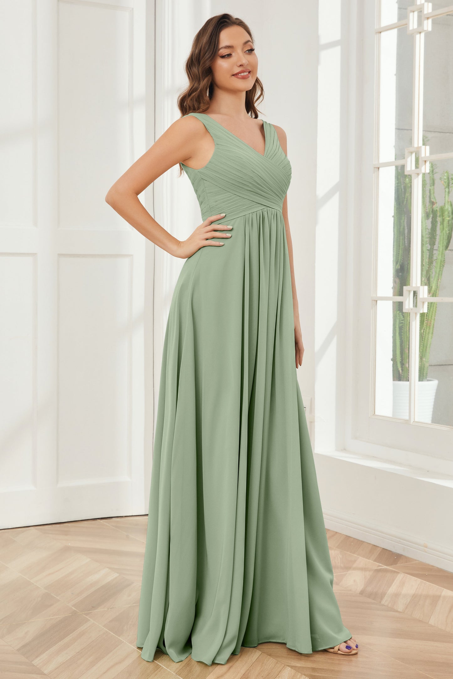 A-line V-neck Floor Length Chiffon Bridesmaid Dresses