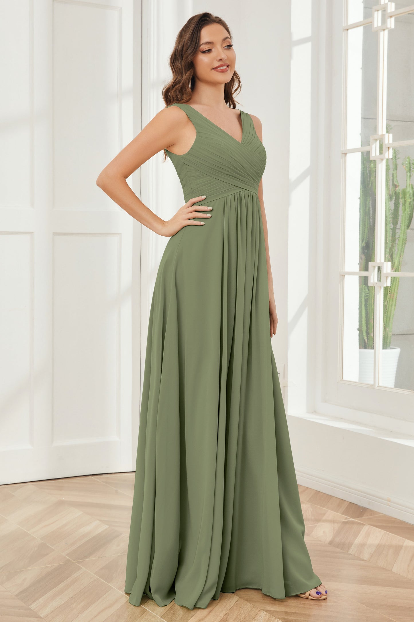 A-line V-neck Floor Length Chiffon Bridesmaid Dresses