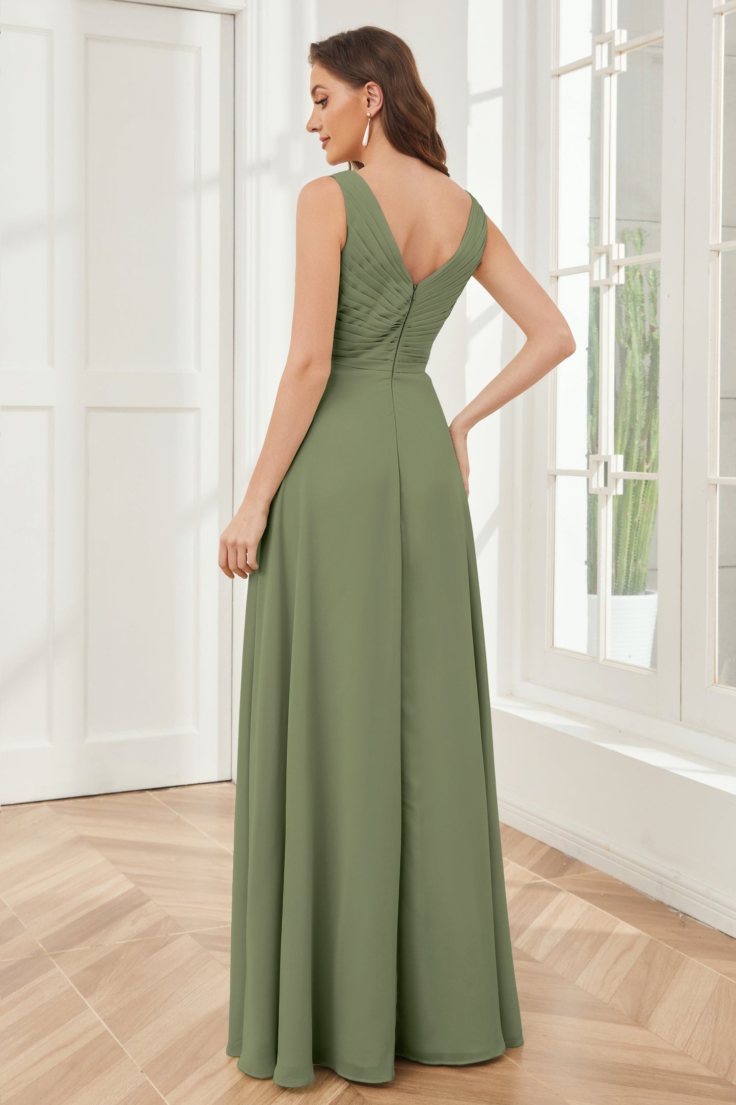 A-line V-neck Floor Length Chiffon Bridesmaid Dresses