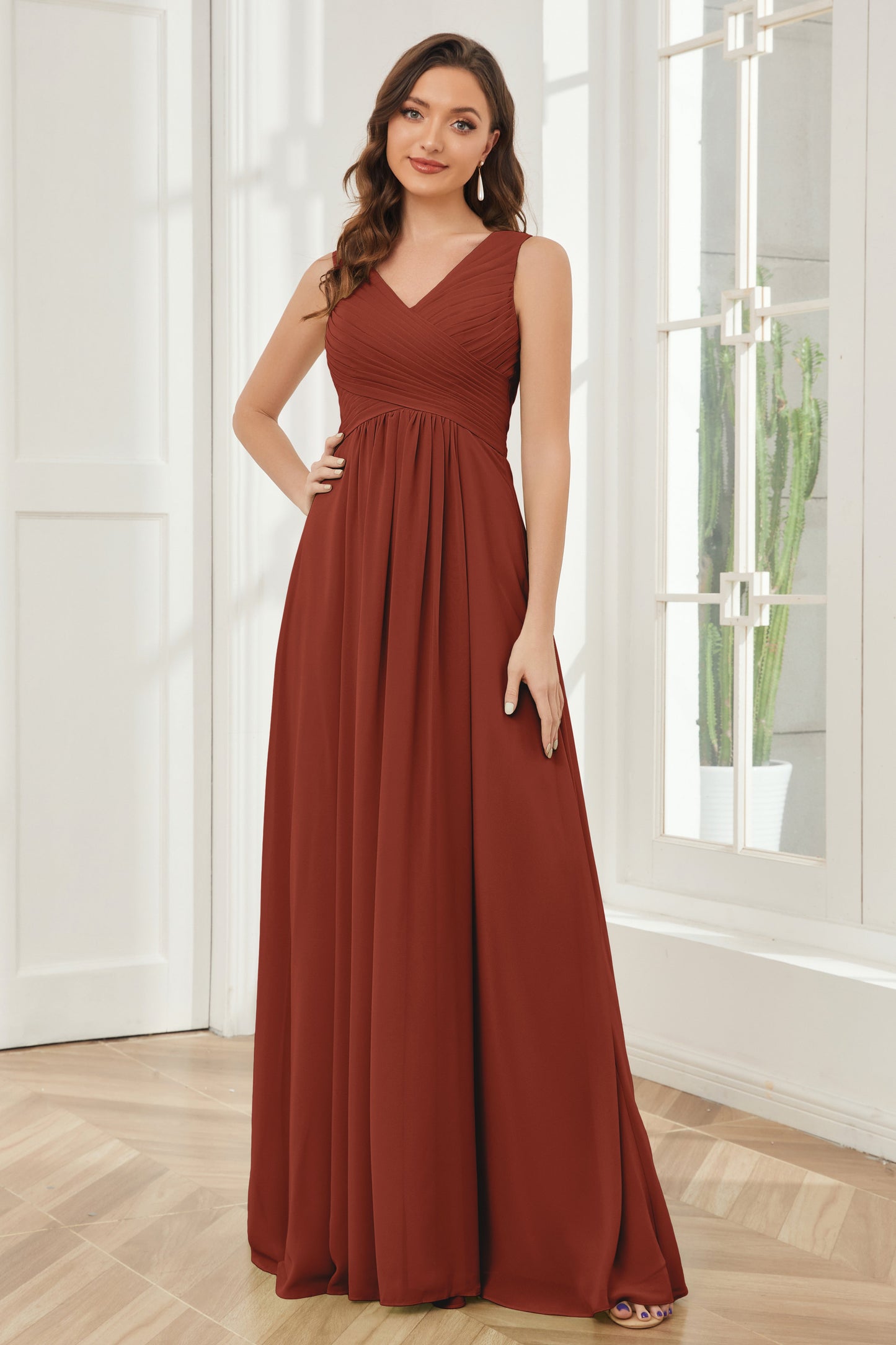 A-line V-neck Floor Length Chiffon Bridesmaid Dresses